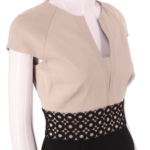 Hobbs London beige black lace trim cocktail dress sheath sz 4 - Picture 2 of 8
